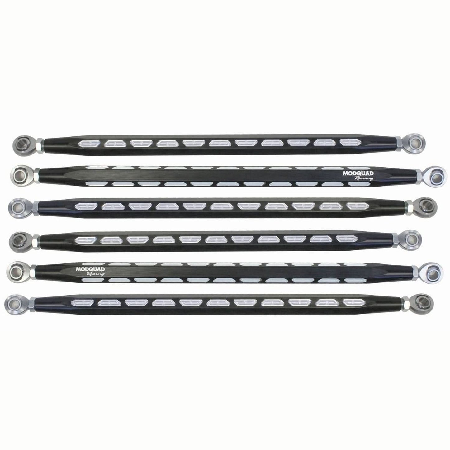 Set of 6 ModQuad Racing Can-Am Maverick X3 hex rear radius rods in black and silver finish.
