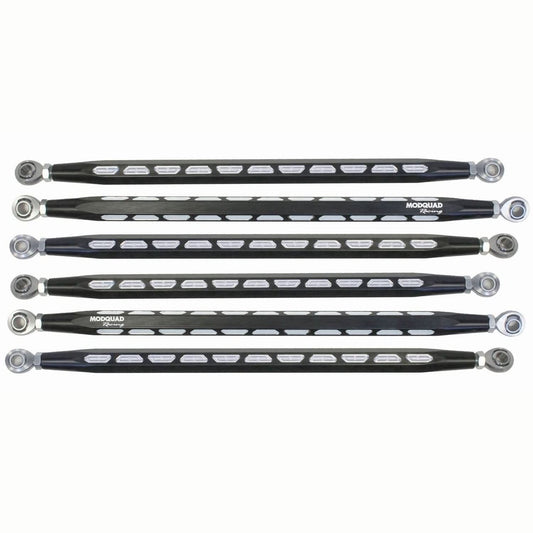 Set of 6 ModQuad Racing Can-Am Maverick X3 hex rear radius rods in black and silver finish.