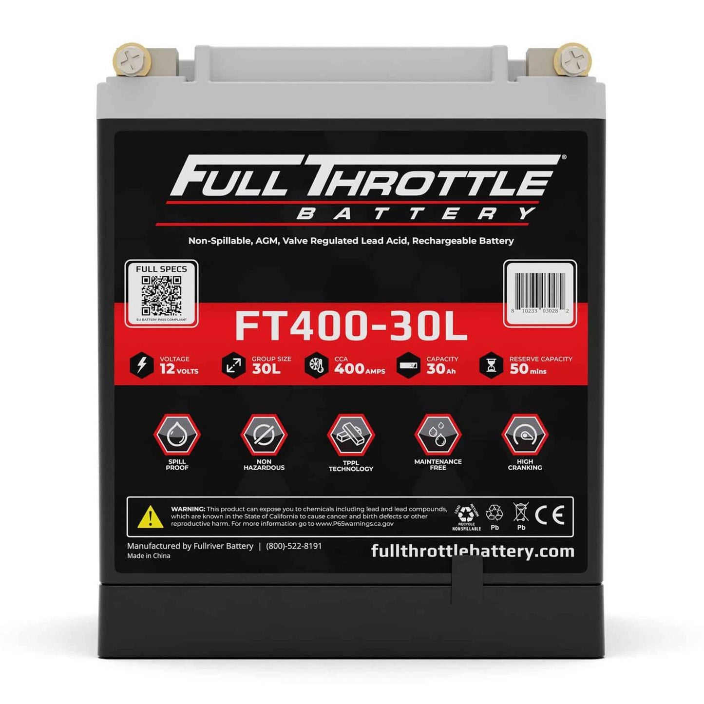 FULLRIVER BATTERY FT400-30L FULL THROTTLE AGM SERIES BATTERY