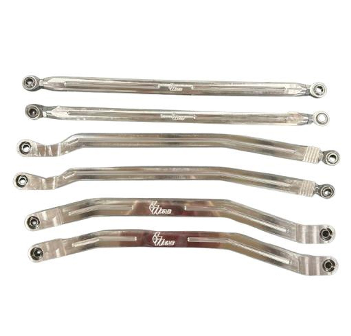 L&W Fab adjustable radius rods for Can-Am Maverick X3, designed for durability and performance, showcasing sleek silver design.