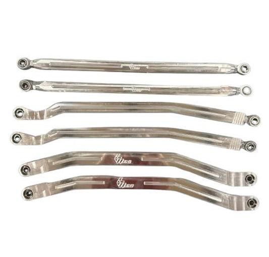 L&W Fab adjustable radius rods for Can-Am Maverick X3, designed for durability and performance, showcasing sleek silver design.