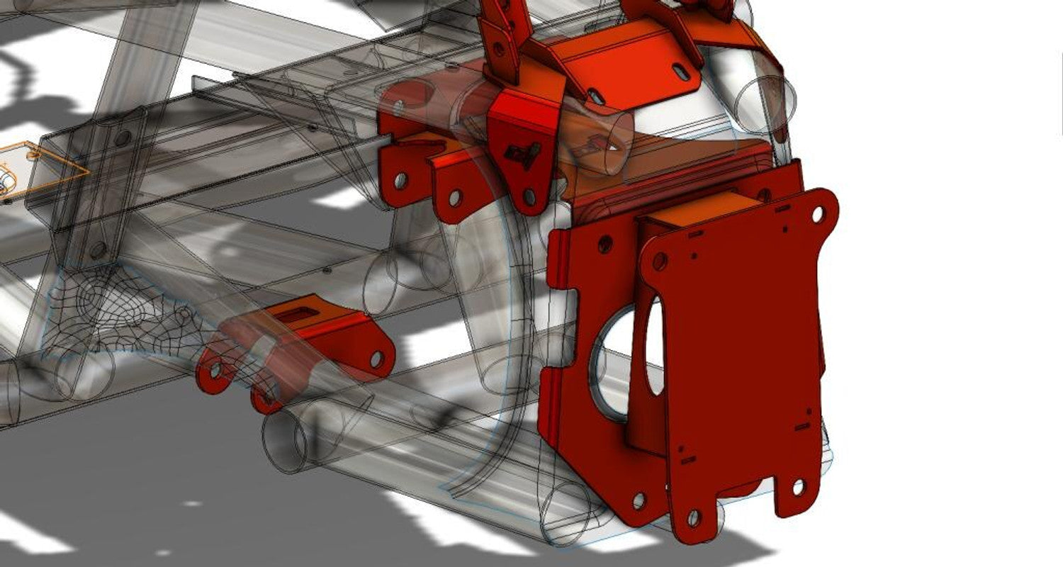 CT Race Worx Can-Am Maverick X3 gusset and shock mount combination kit in red, designed for enhanced vehicle protection.