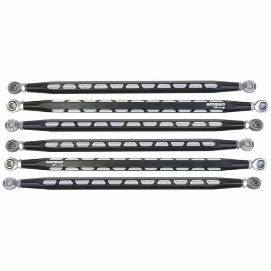Set of 6 ModQuad Racing Can-Am Maverick X3 hex rear radius rods in black and silver finish.