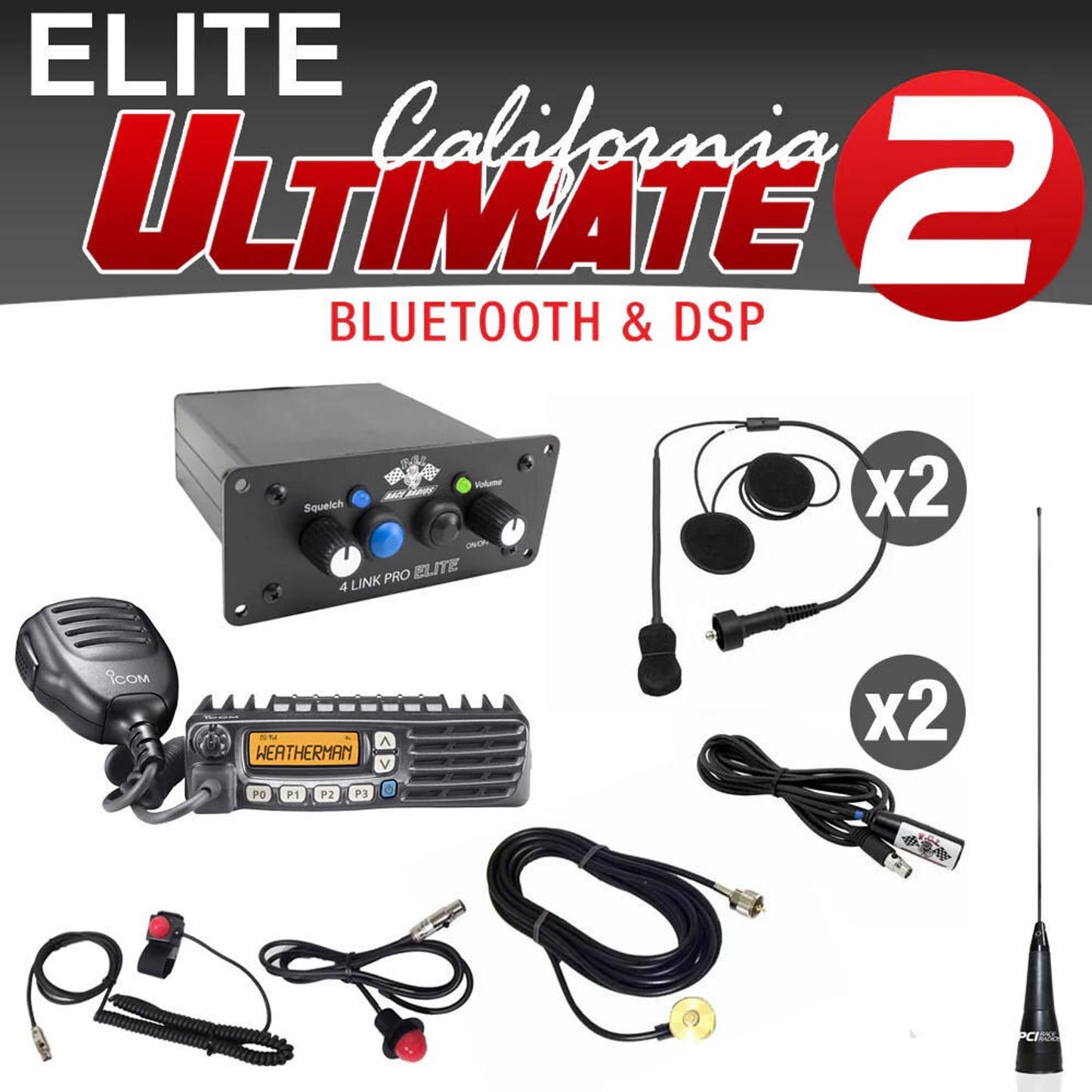 PCI RACE RADIOS ELITE CALIFORNIA ULTIMATE PACKAGE  INTERCOM AND HELMET WIRING KIT