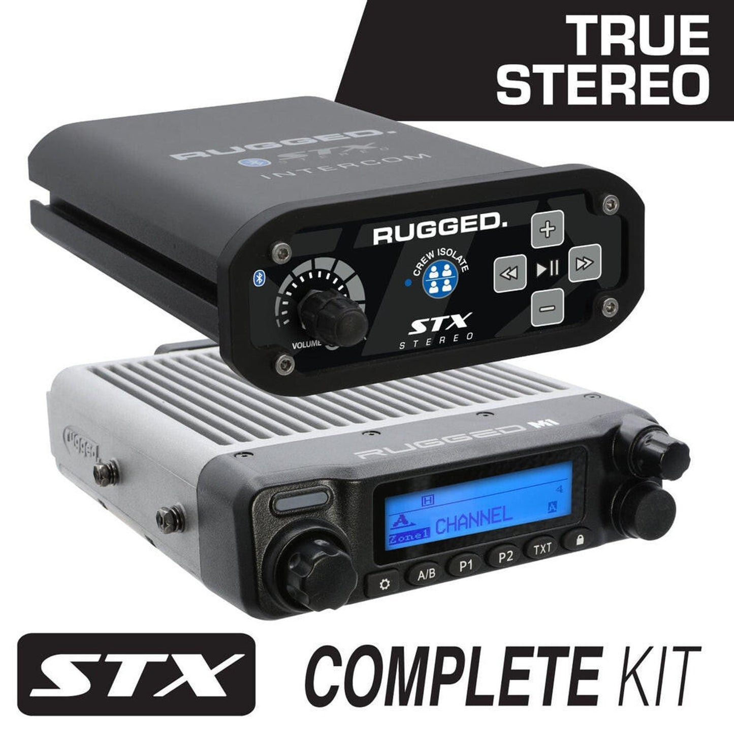 RUGGED RADIOS STX STEREO COMPLETE MASTER COMMUNICATION KIT WITH INTERCOM AND 2-WAY RADIO
